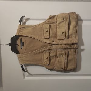 VTG RALPH LAUREN SPORT Khaki Zip Wild Horse Print Multi-Pocket Vest size small